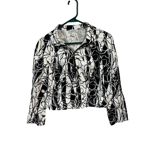 St. John Sport Black & White Floral Zip-Up Jacket Womens P Cotton Blend - Picture 1 of 9